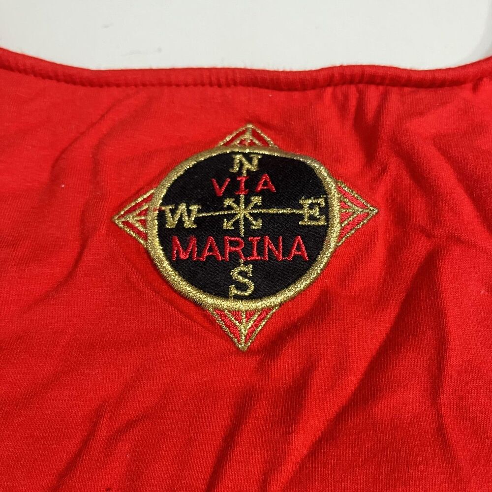 Vintage Via Marina Swimsuit Womens 16 Red Striped Nautical One Piece USA Cotton - Picture 9 of 16